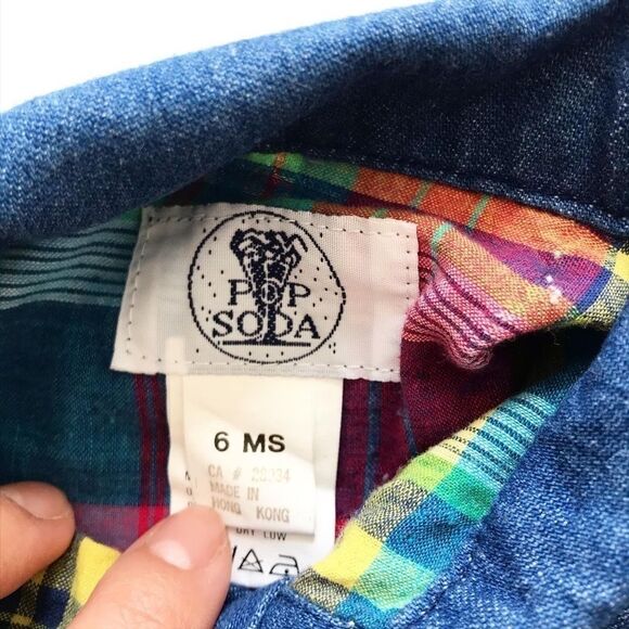 Vintage Pop soda chambray plaid detail romper 3T - Picture 4 of 8
